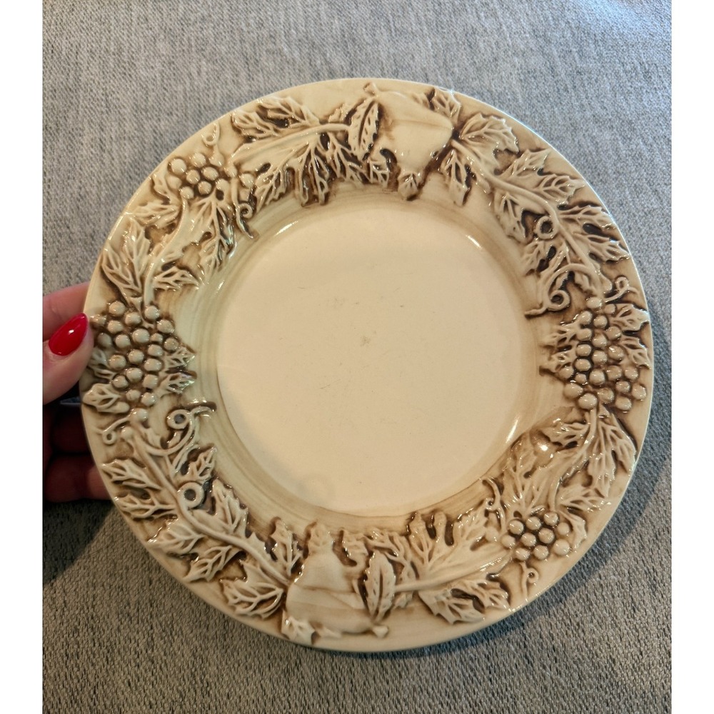 Euro Ceramica Vineyard Salad Plate 8 1/2" Embossed Tuscan Grapes Vines